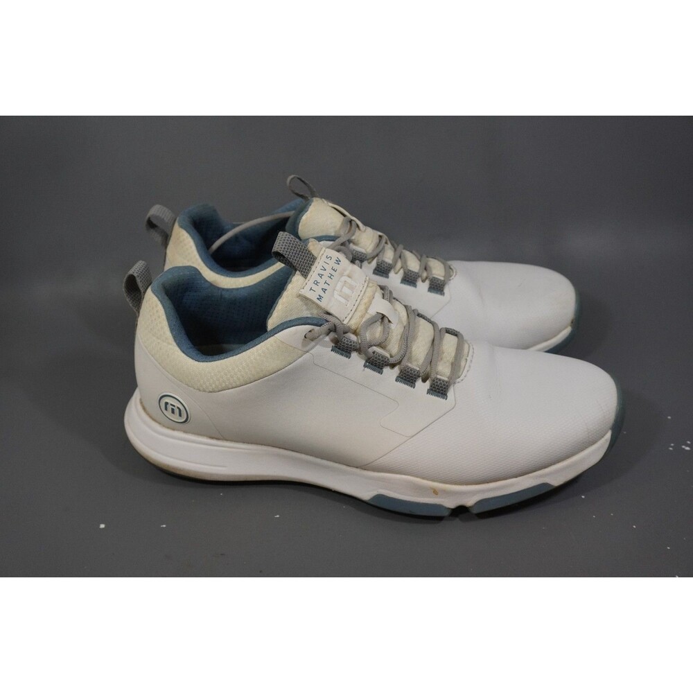 TravisMathew The Ringer II Mens Size 10 Golf Shoes White Grey Waterproof Spikes